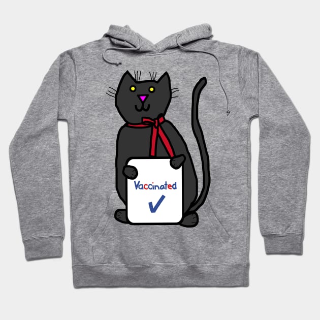 Cute Cat with Vaccinated Sign Hoodie by ellenhenryart